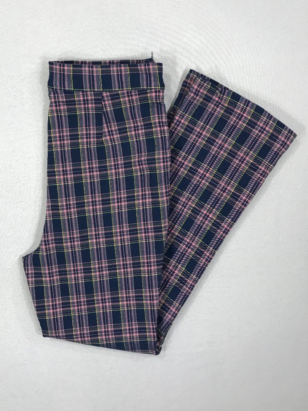 Urban Outfitters Pants Women's 2 Blue Pink Plaid Side Zip Stretch Kick Flare